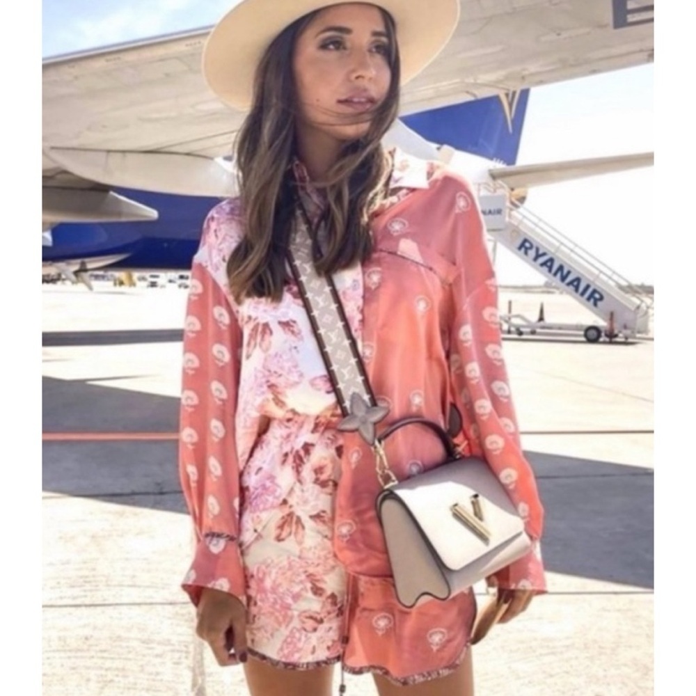 SET ZARA Silia Floral Printed Embroidered Silky Drawstring Short Blouse Set XS - Picture 10 of 13